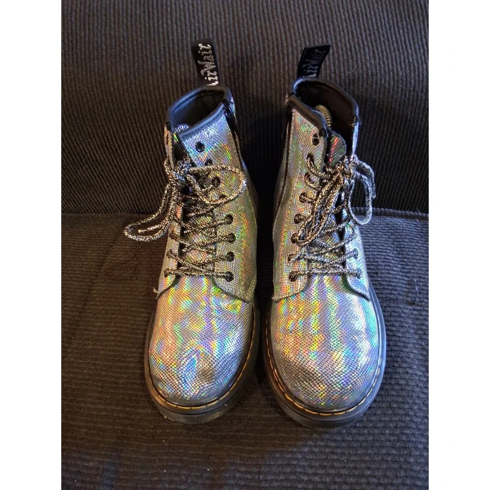 Dr Martens 1460 Boot Silver Iridescent Girls Size 3‎ EU 34